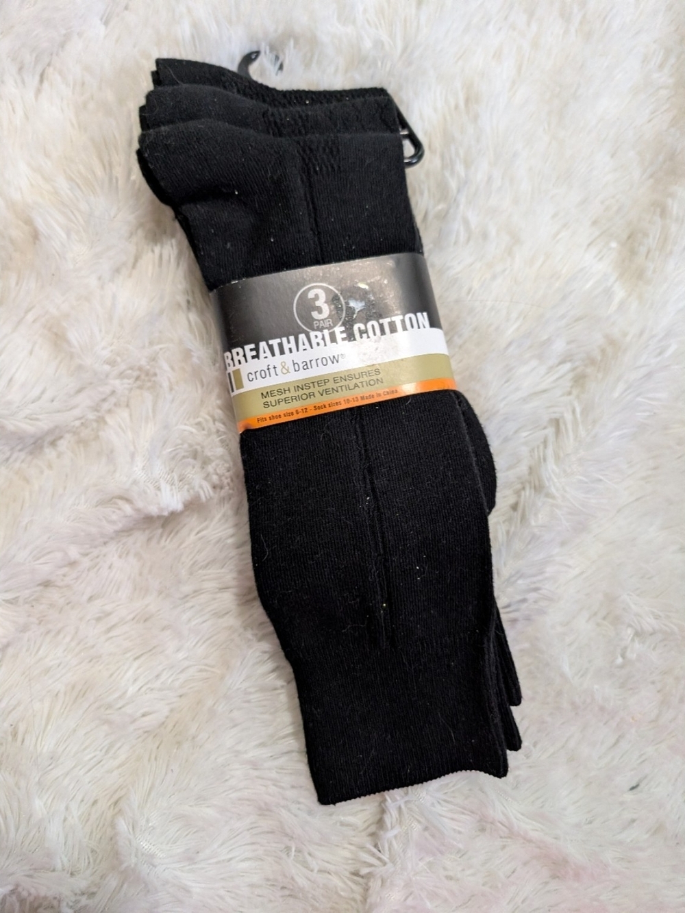 Kohl's Croft And Barrow Black Breathable Cotton Men's Casual Socks 3 Pack New